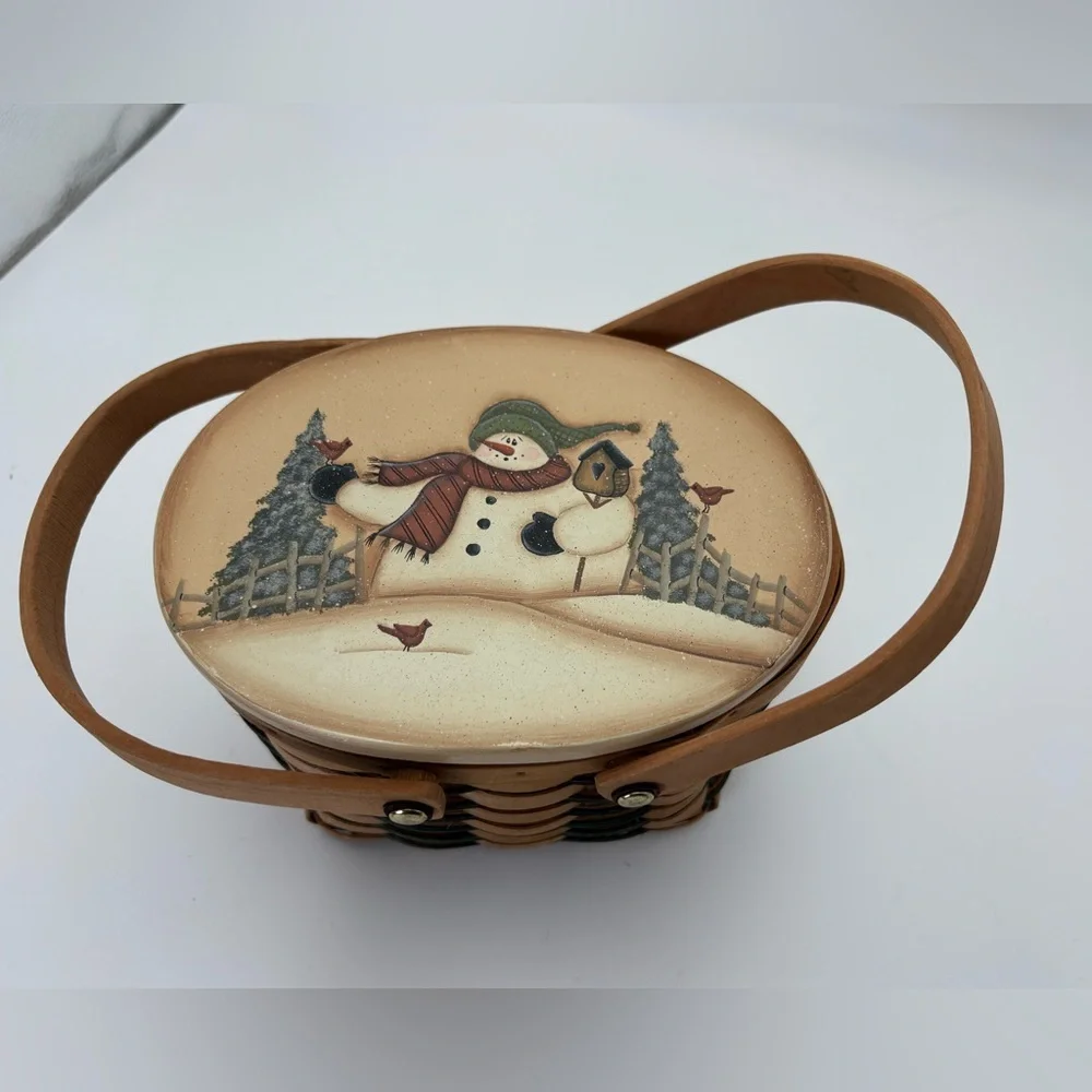 Vintage Snowman Decorative Woven Basket